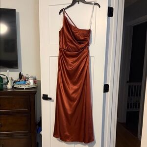 Signature Copper One-Shoulder Satin Gown